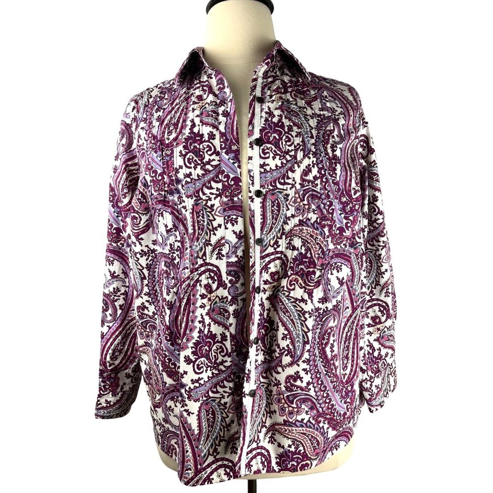 Charter Club Paisley Button Down Blouse, Women's Size 16W
